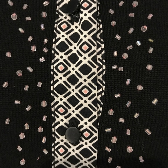 Black knit cardigan with pink beads. Size Large - Picture 4 of 6